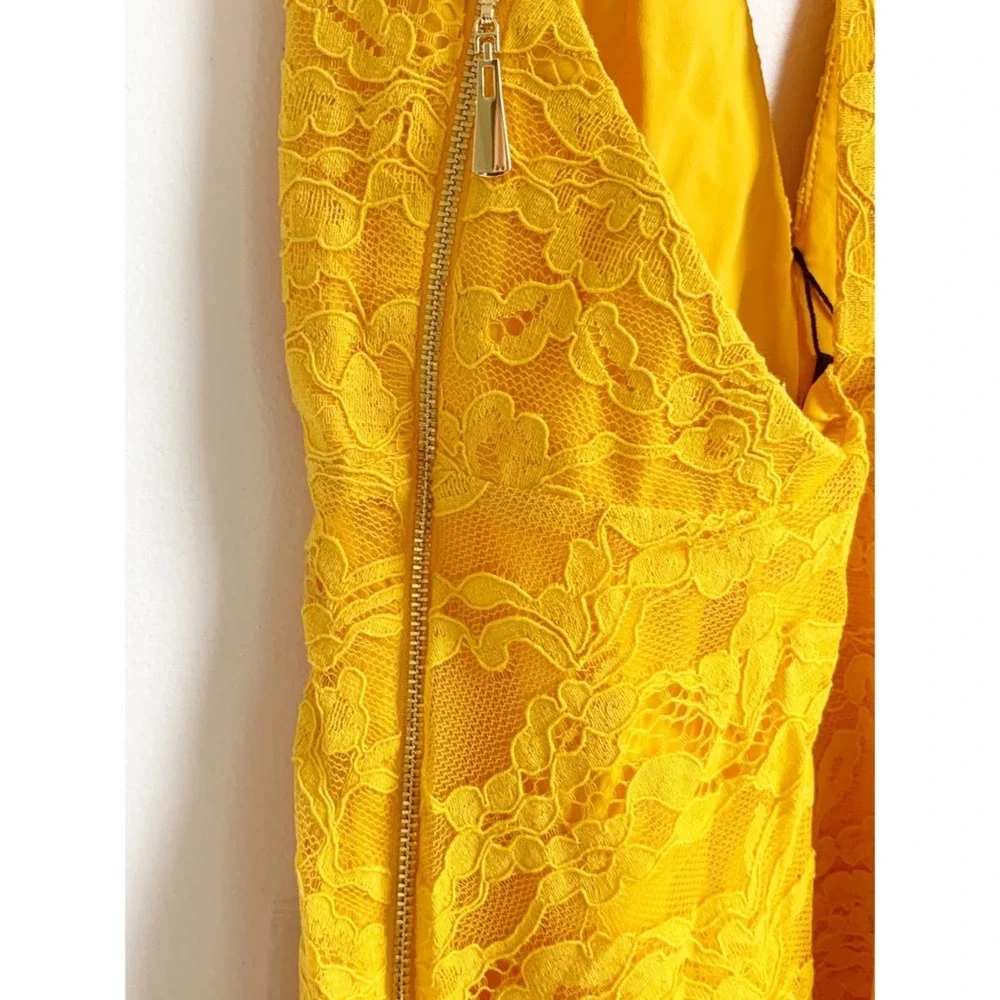 NWT NBD x Naven Dress in Bright Yellow Gold Mini Skater Lace Mini - Picture 7 of 9